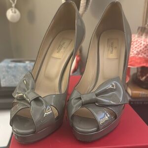Valentino Gray Peep-Toe Bow Pumps 8